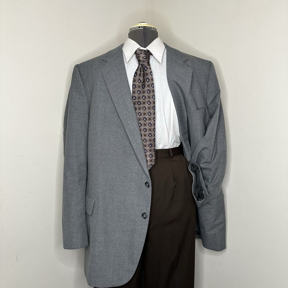 Mens 48L Blazer Gray Wool 2 Button 4XL 52" Sport Coat Suit Jacket Foreman Clark